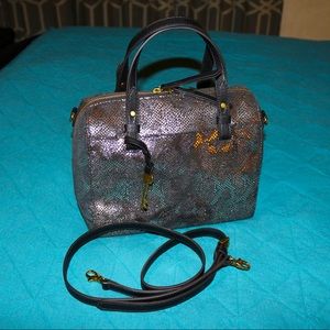 NWT Fossil Metallic Print Satchel Bag